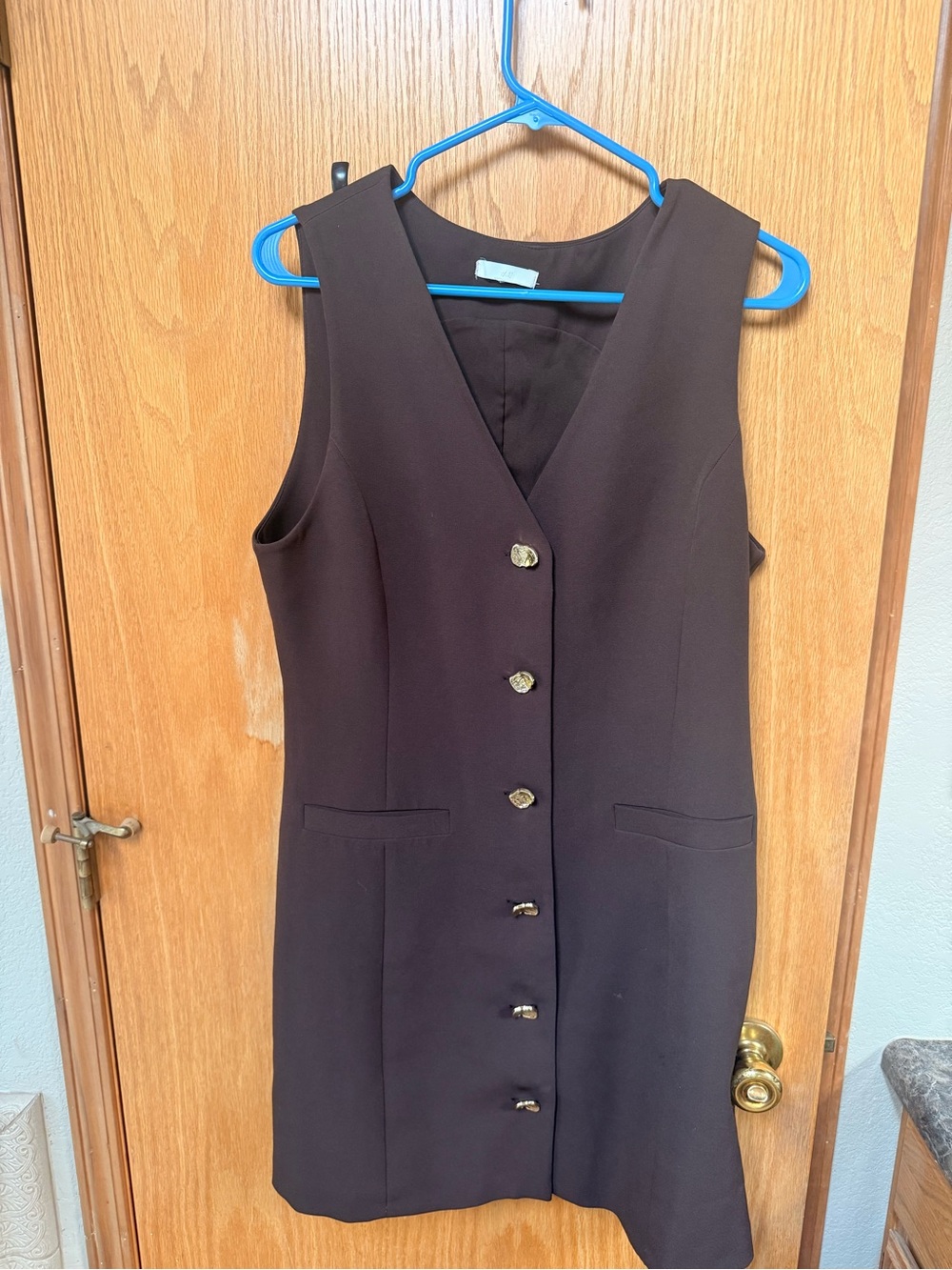 H&M Brown Sleeveless Button-Front Mini Dress